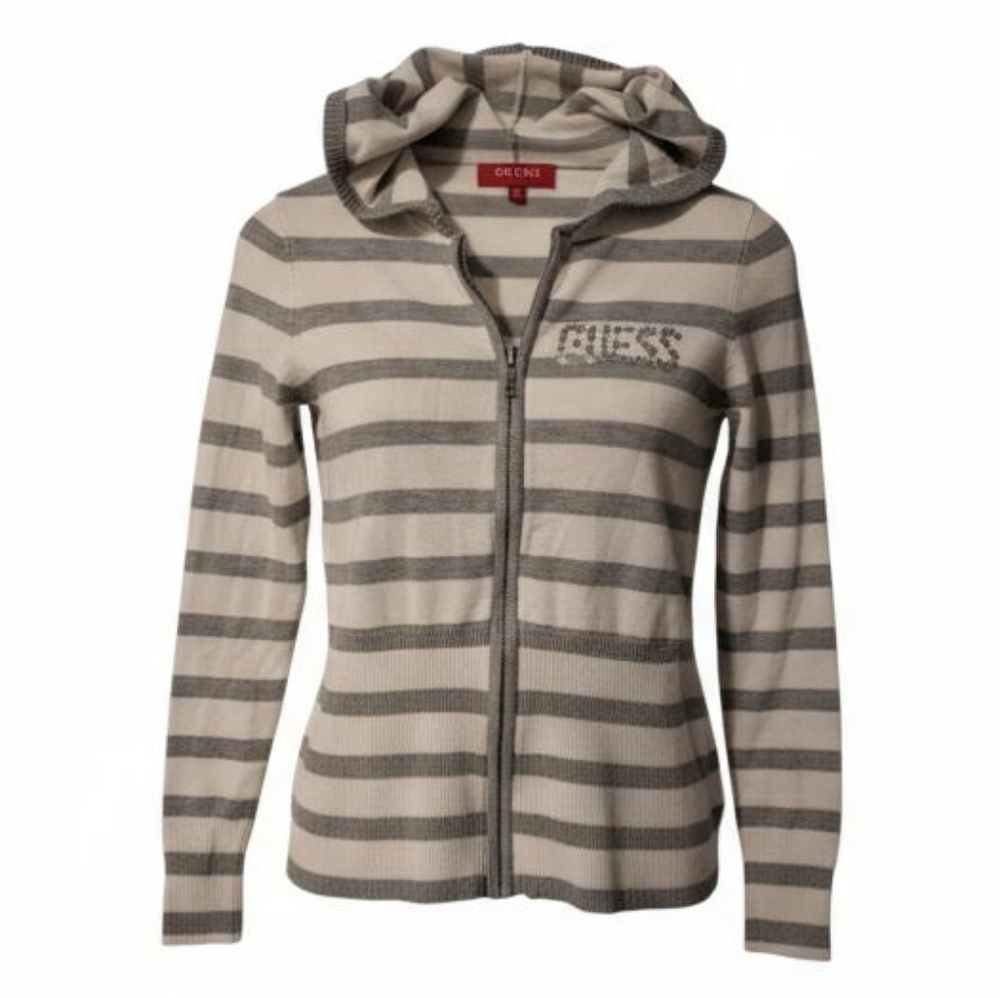 Guess Gray and White Striped Jacket
